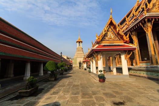 The temple Wat phra kaeo in the Grand palace area, one of the major tourism attraction in Bangkok, Thailand