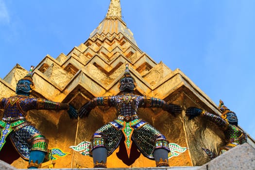 The temple Wat phra kaeo in the Grand palace area, one of the major tourism attraction in Bangkok, Thailand