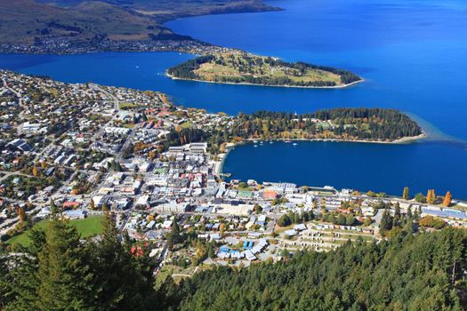 aerial view Queenstown downtown skyscraper, closeup