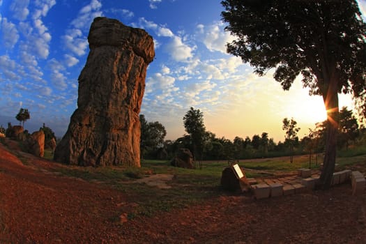 silhouette of Mor Hin Khao, Thailand stonehenge, with beautiful sunrise