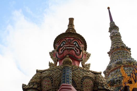 The temple Wat phra kaeo in the Grand palace area, one of the major tourism attraction in Bangkok, Thailand