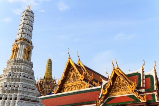 The temple Wat phra kaeo in the Grand palace area, one of the major tourism attraction in Bangkok, Thailand