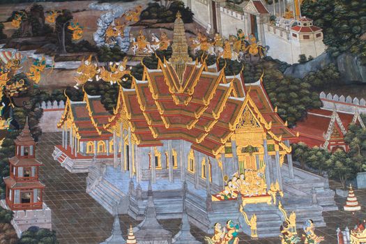 The temple Wat phra kaeo in the Grand palace area, one of the major tourism attraction in Bangkok, Thailand