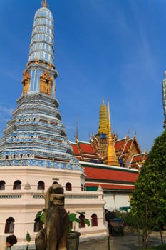 The temple Wat phra kaeo in the Grand palace area, one of the major tourism attraction in Bangkok, Thailand