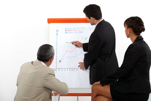 A businessman making a presentation to his coworkers.