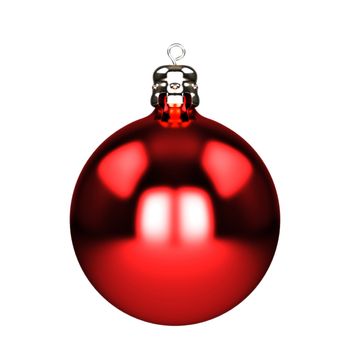 Red christmas decorations baubles isolated on white