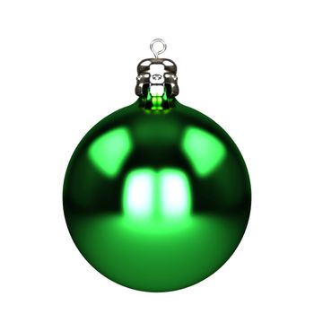 Green christmas decorations baubles isolated on white