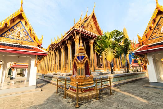 The temple Wat phra kaeo in the Grand palace area, one of the major tourism attraction in Bangkok, Thailand