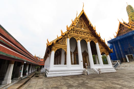 The temple Wat phra kaeo in the Grand palace area, one of the major tourism attraction in Bangkok, Thailand