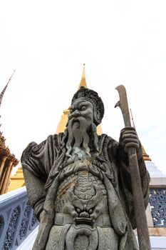 The temple Wat phra kaeo in the Grand palace area, one of the major tourism attraction in Bangkok, Thailand