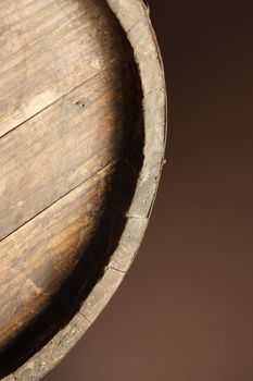 wooden old wine barrel, close up