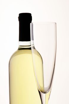 wine bottle and glass, close up
