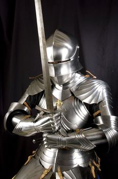 Armour of the medieval knight. Metal protection of the soldier against the weapon of the opponent