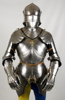 Armour of the medieval knight. Metal protection of the soldier against the weapon of the opponent