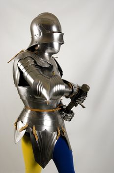 Armour of the medieval knight. Metal protection of the soldier against the weapon of the opponent