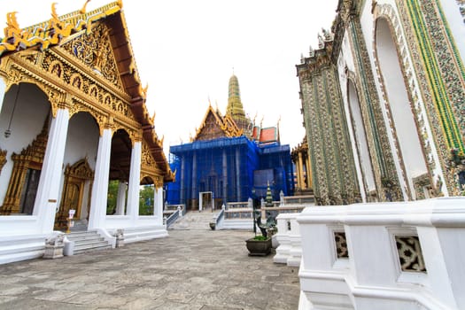 The temple Wat phra kaeo in the Grand palace area, one of the major tourism attraction in Bangkok, Thailand