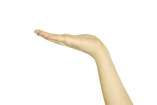 Empty woman hands isolated on white background