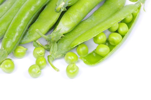 green peas vegetable closeup isolated on white