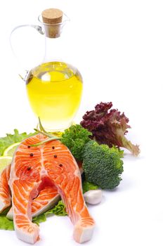raw salmon and spices isolated