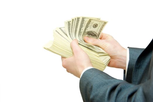 Hand with money isolated on white background