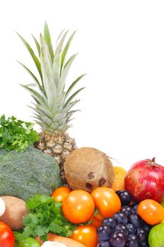 Fresh fruits and vegetables isolated on white
