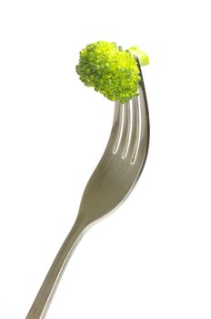 fork and broccoli on white