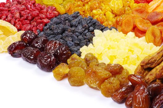 assortment dried fruits on white