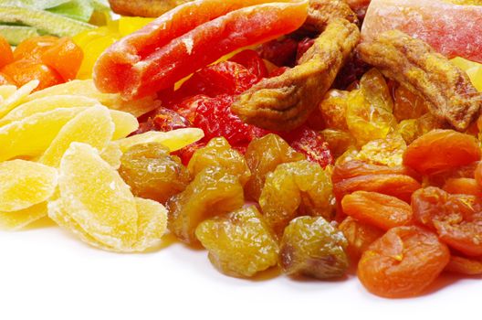 assorted dried fruits isolated on white