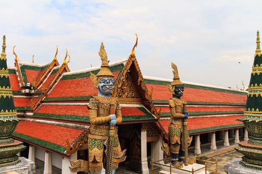 The temple Wat phra kaeo in the Grand palace area, one of the major tourism attraction in Bangkok, Thailand