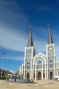 A white church of Christ in Chanthaburi, Thailand.