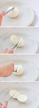 Traditional Italian mozzarella di bufala (buffalo mozzarella) cheese made from buffalo milk - slicing sequence