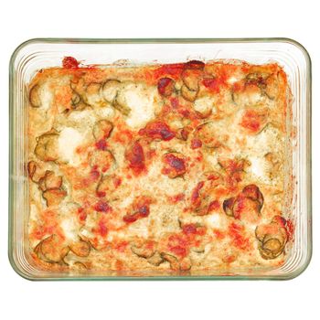 Detail of courgettes (zucchini) pizza - isolated over white background