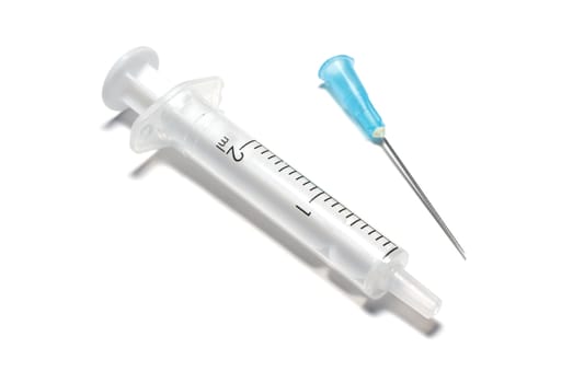 Syringe with needle isolated on white background.