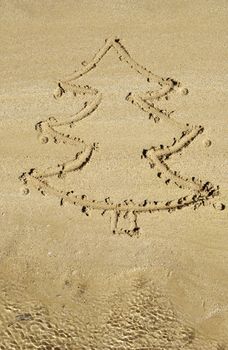 Christmas tree on the sand. Tropical new year.