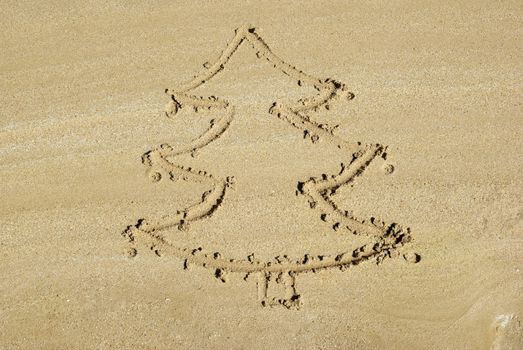 Christmas tree on the beach. New year background.