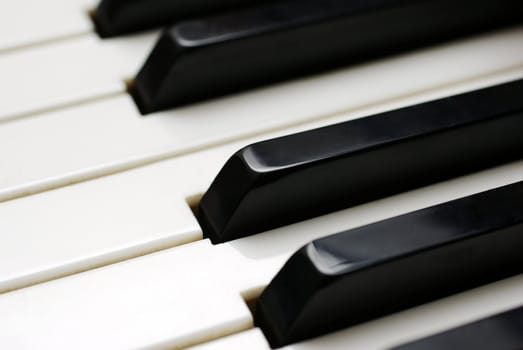 Piano keys. Selective focus close up.