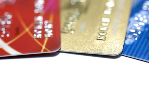 Three credit cards isolted on white background.