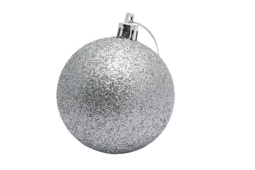 Silver shiny christmass ball isolated on white background.