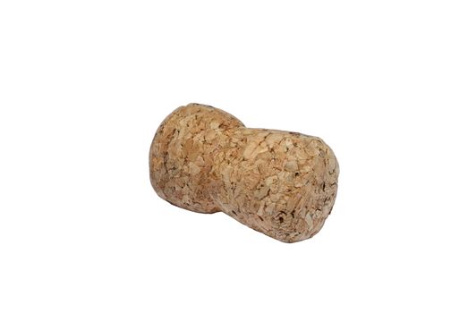 Champagne cork laying isolated on white background.