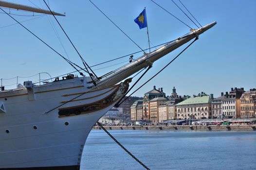 The bowsprit of af Chapman in Stockholm, Sweden.