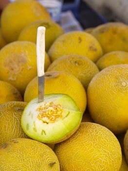 sugar melons on a farmers market