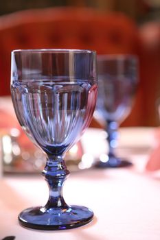 Blue Empty Goblets for Wine or Water