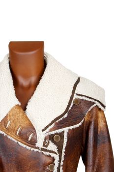 Female leather coat on a white background 
