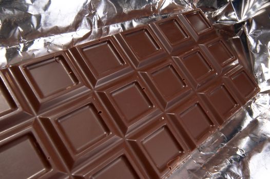 Chocolate bar on a background of a foil