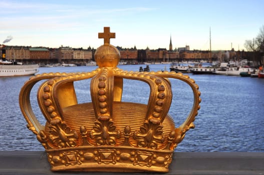 The golden crown which decorates the bridge to Skeppsholmen in Stockholm.