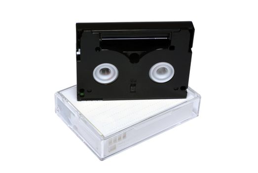 Two mini-dv cassettes isolated on white background.