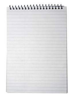 Notebook with striped paper, binder and empty page for your design or text isolated on white background.