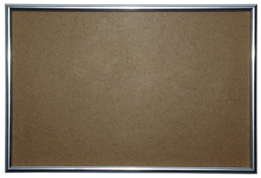 Picture frame with empty space on fiberboard isolated on white background.