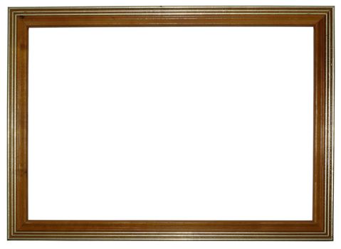 Shiny golden with brown empty frame isolated on white background.