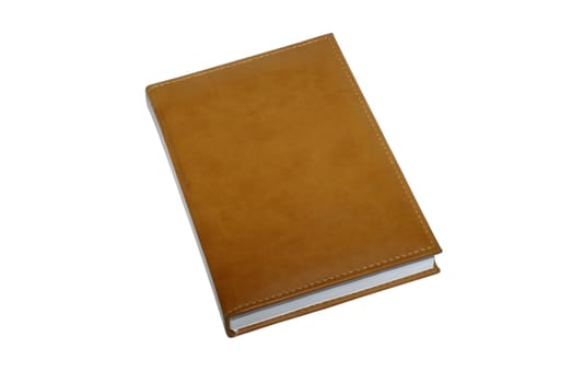 Brown leather book isolated on white background.